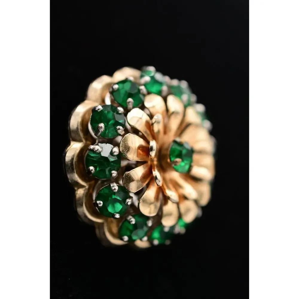 Barclay Vintage Flower Pin Brooch Green Rhinestone Crystal Signed 1940s BinAT